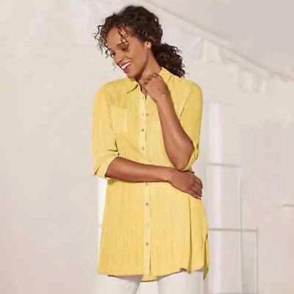Soft Surroundings Women's Medium Yellow Long‎ Sleeve Button-Up Shirt - Picture 1 of 4
